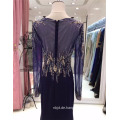 2017 New Style OEM Arabian Langarm Satin Golden Appliqued Frauen Prom Abendkleider Mit Ärmeln